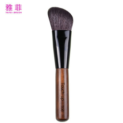 T06 Custom Logo Angled Contour Makeup Brush Natural Gaot Hair Copper Tube Wood Handle Handcrafted
